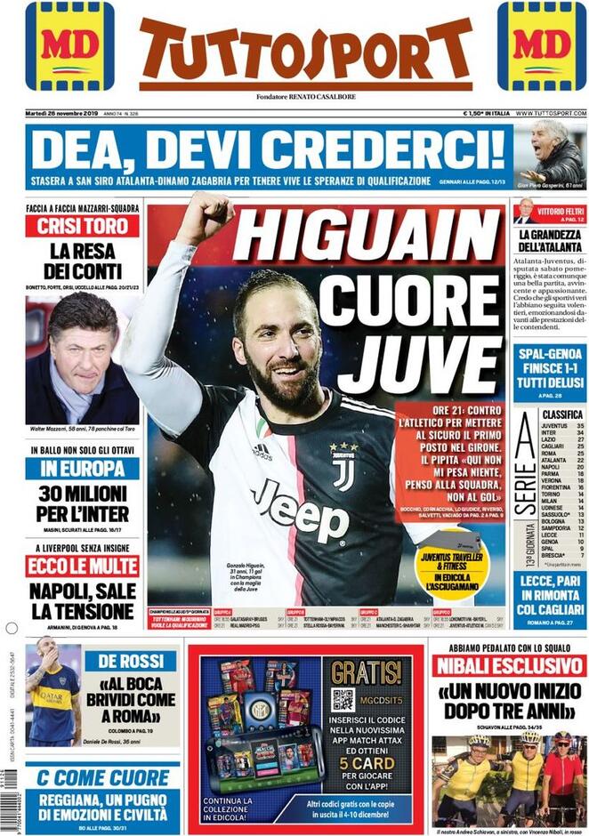 tuttosport 2019 11 26 5ddc60b51b37d