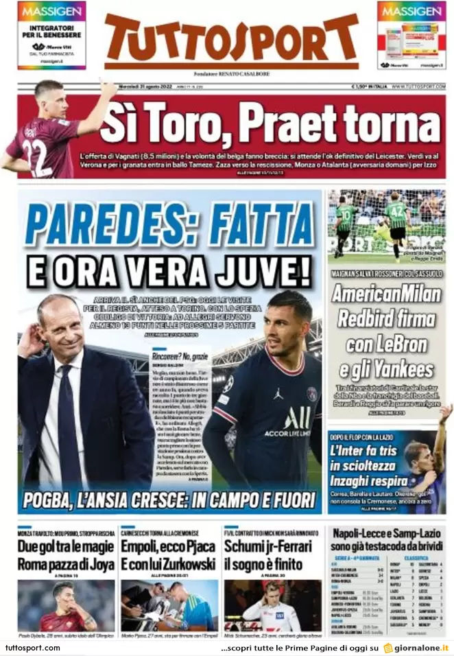 tuttosport 31 agosto